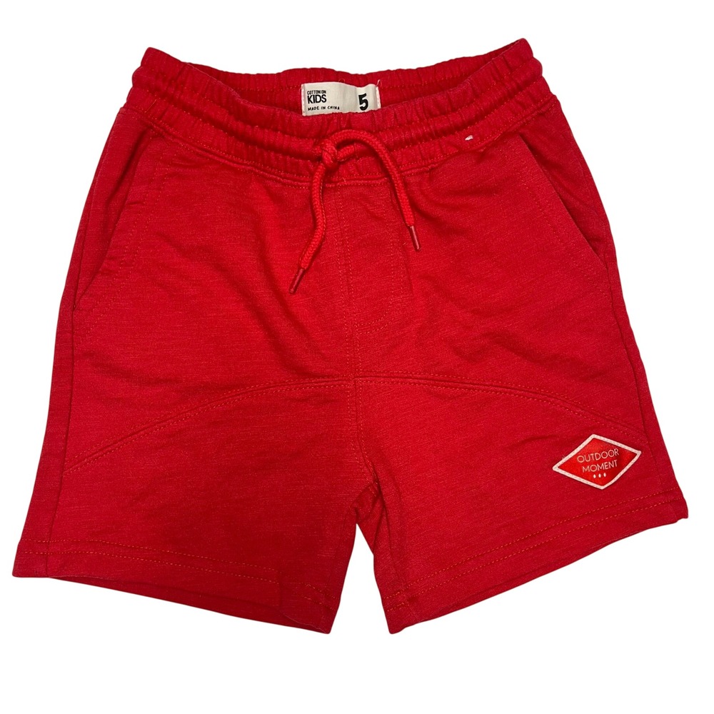 Cotton On Kids Red Sweat Shorts Outdoor Moment‎ Patch Size 5 Drawstring Jersey